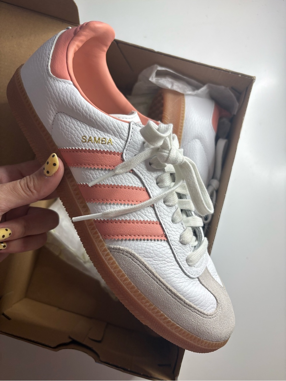 adidas Samba Leather Sneaker - White & Coral Pink